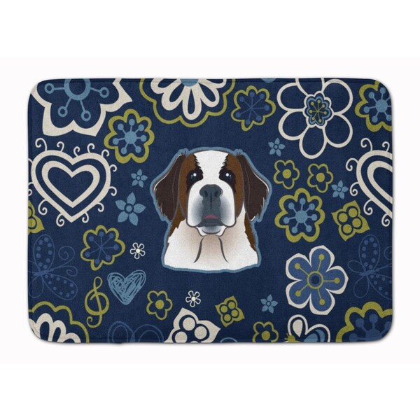 Carolines Treasures Blue Flowers Saint Bernard Machine Washable Memory Foam Mat BB5097RUG - main